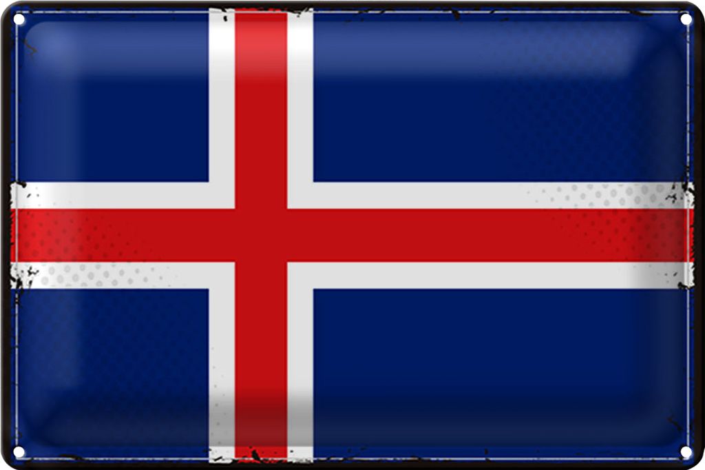 Blechschild Flagge Island 30x20cm Retro Flag of Iceland