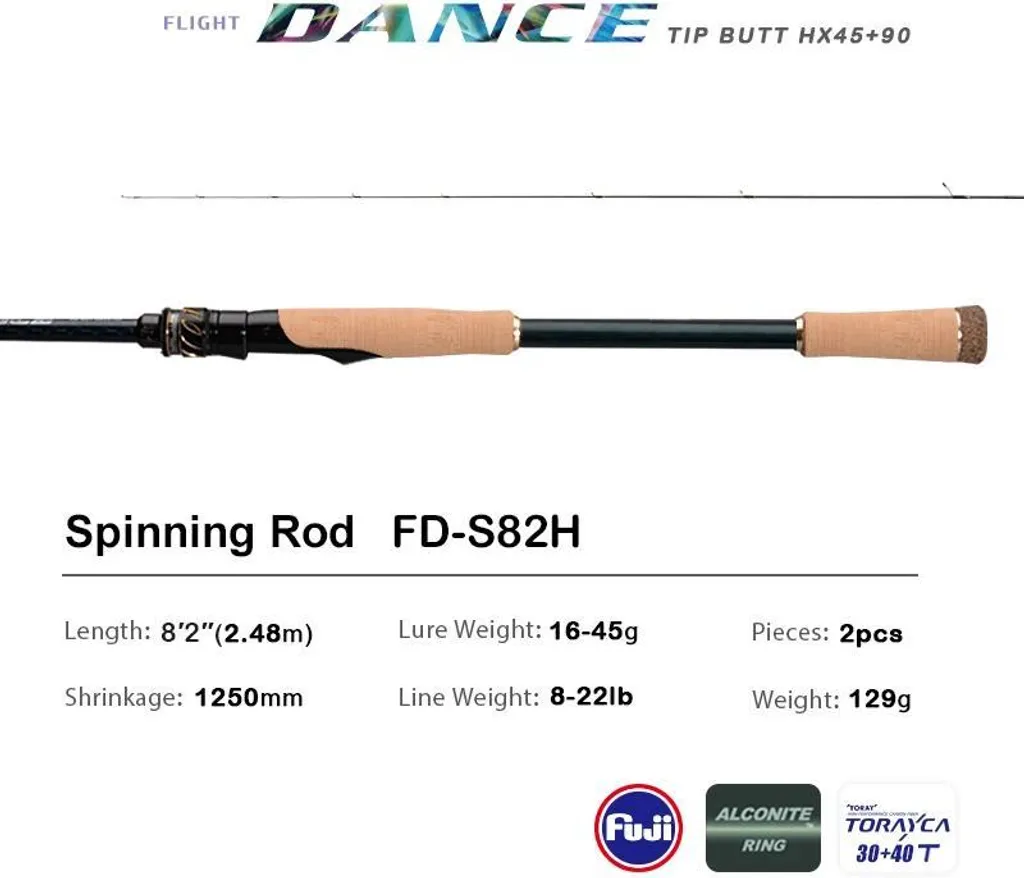 Canne à pêche spinning FD-S82H pour carnassiers légère et robuste