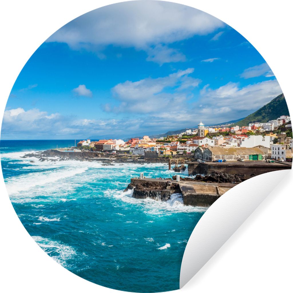 MuchoWow Runde Wandtattoo - Wandsticker Tapete Aufkleber Blick auf das Küstendorf Garchico auf Teneriffa Ø 50 cm Selbstklebend und Repositionie...