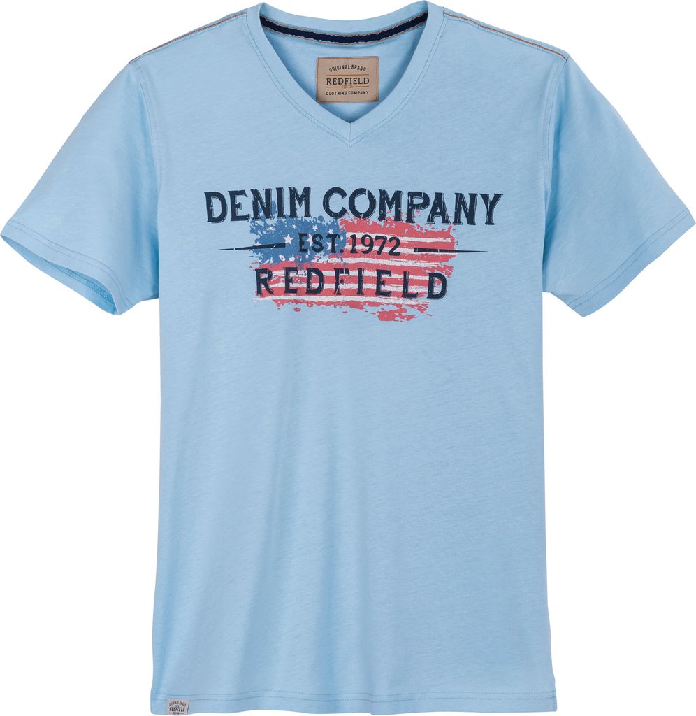 Redfield XXL V-Neck T-Shirt hellblau Vintgeprint