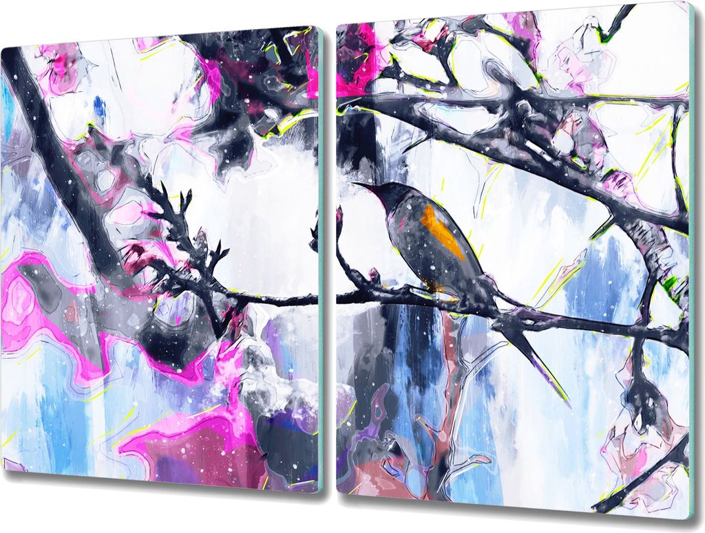 Coloray Hackbrett Küchenbrett Kochplattenabdeckung Schneidebrett Herdabdeckplatte 2x40x52 cm - Tier Vogel