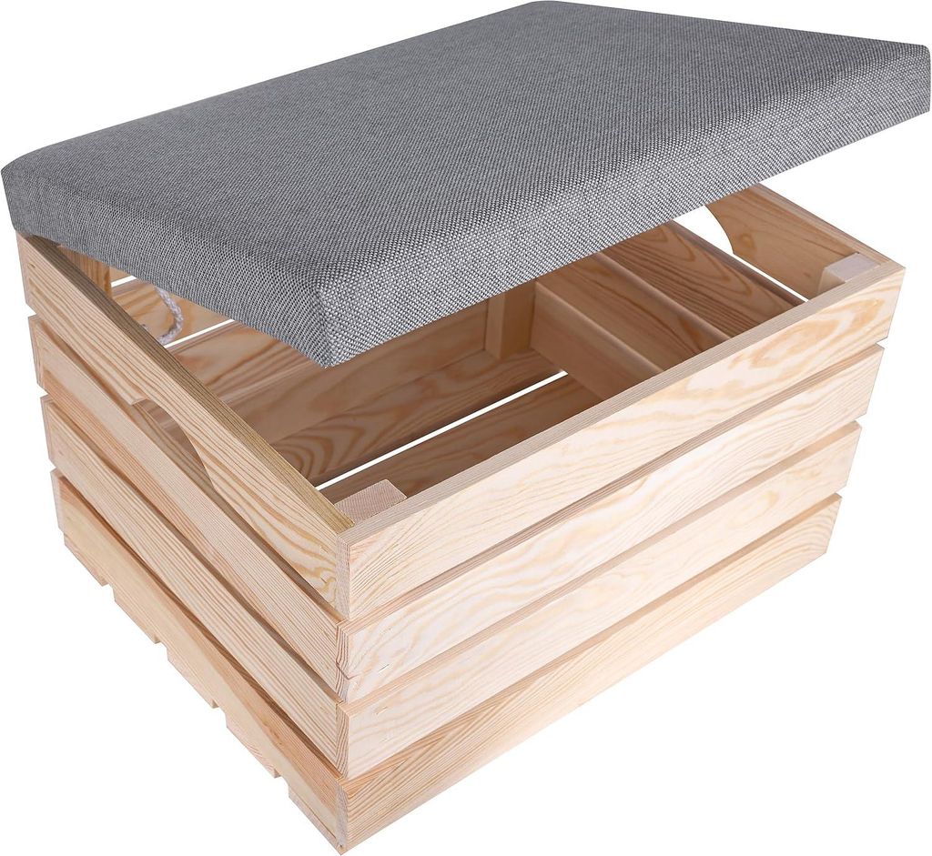 Creative Deco Drewniany kufer tapicerowany z siedziskiem | Zdjęcie produktu 