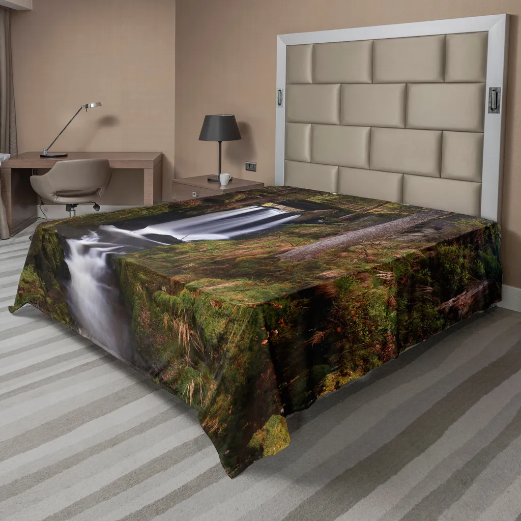 Drap de Dessus Décoratif Imprimé Cascade pour Grand Lit Double de Luxe