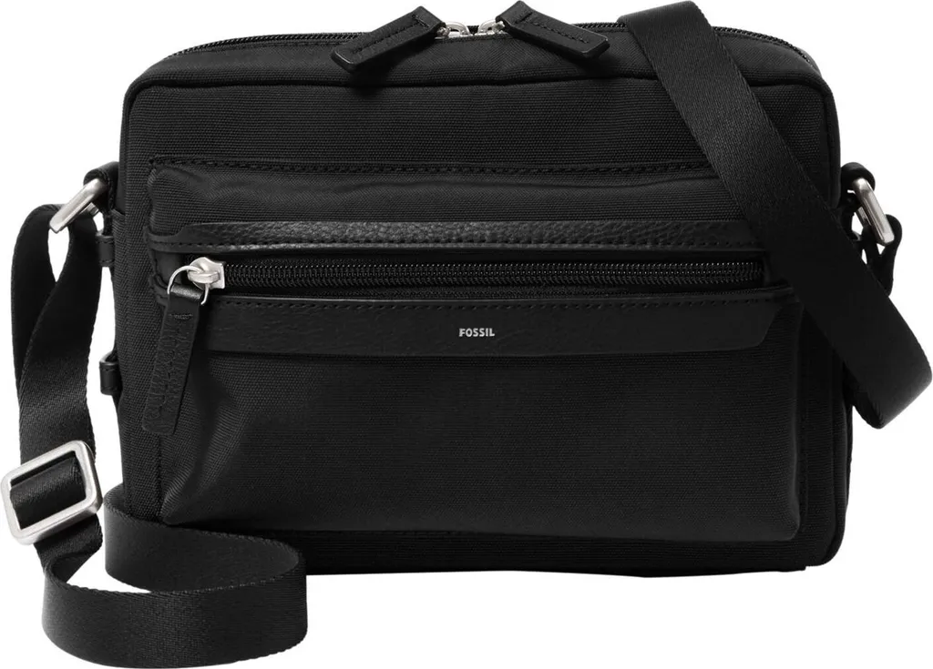 Wyatt Camera Bag Fossil Sacoche compacte en cuir noir avec zips