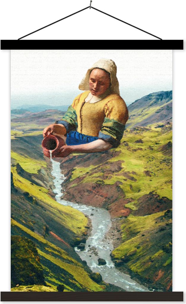MuchoWow Textilposter Milchmädchen - Natur - Vermeer 120x180 cm mit schwarzem Rahmen - Fotos