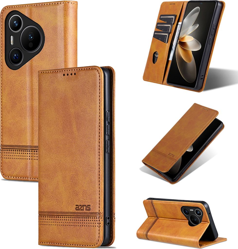 Leder Hülle für Huawei Pura 70, Klapphüllen Brieftasche Magnetverschluss Ständer Schutzhülle Gelb