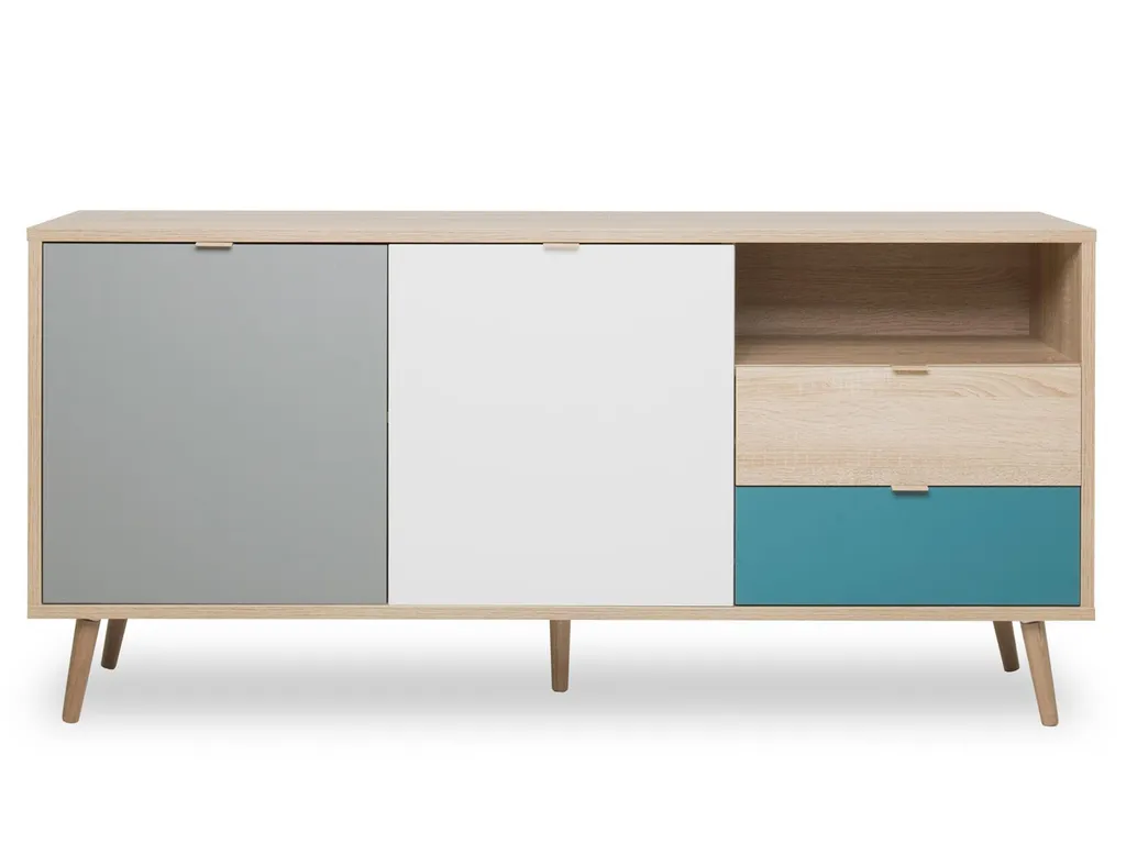 Buffet de salle à manger Visby 150x68cm - Rangement séjour chêne clair - 4