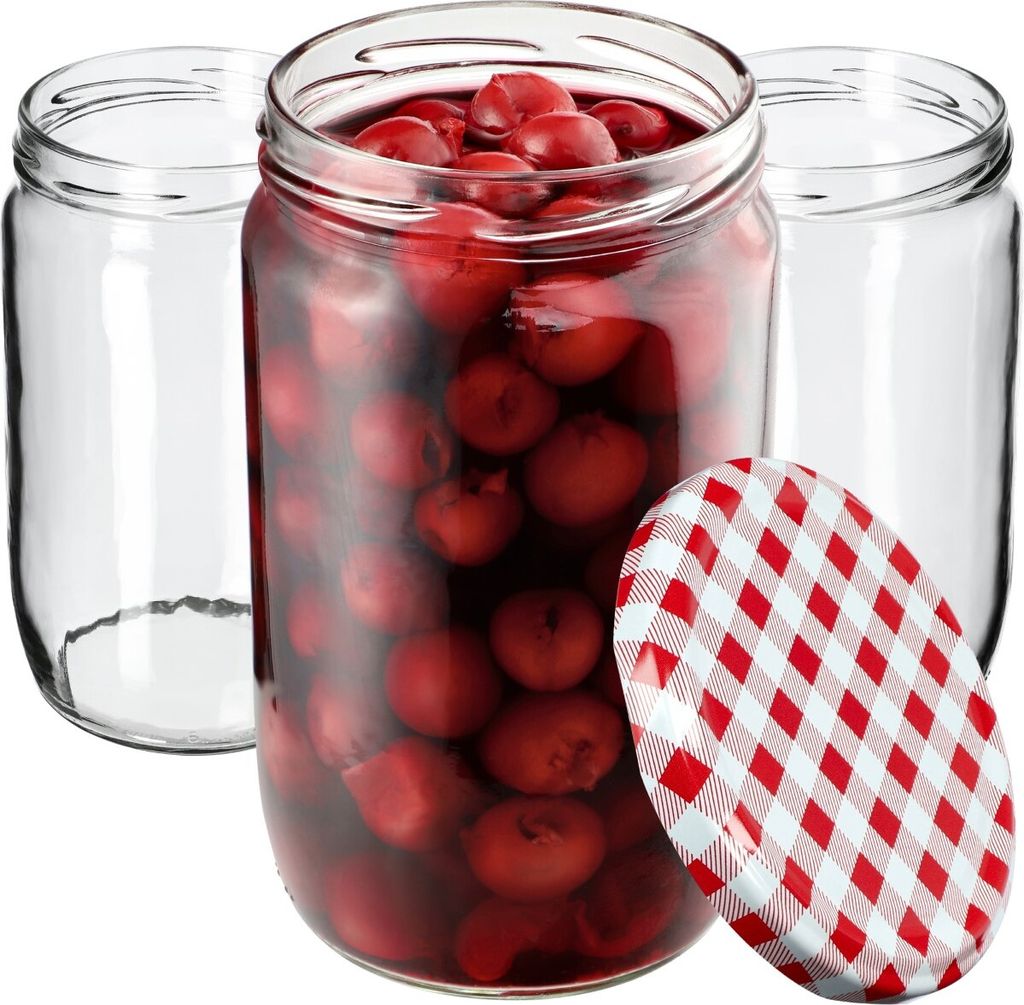 KADAX Einmachgläser mit Deckel "Niva", Marmeladengläser, Einweckgläser, 720 ml, Rot kariert, 8 Stück