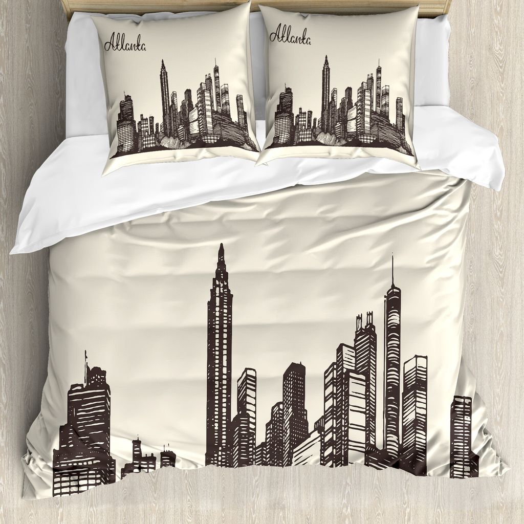 ABAKUHAUS Georgia Bettbezug Set für Einzelbetten, Grunge Stadt-Skyline-Weinlese, Milbensicher Allergiker geeignet mit Kissenbezug, 200 cm x 200 cm...