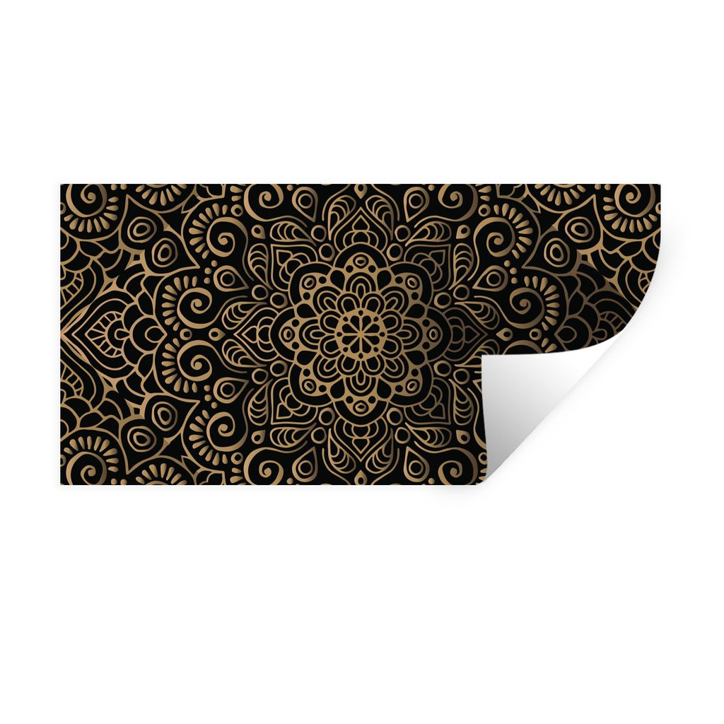 MuchoWow Wandtattoo Wandsticker Wandaufkleber Goldenes Muster auf schwarzem Hintergrund 120x60 cm Selbstklebend und Repositionierbar - Sticker - ...