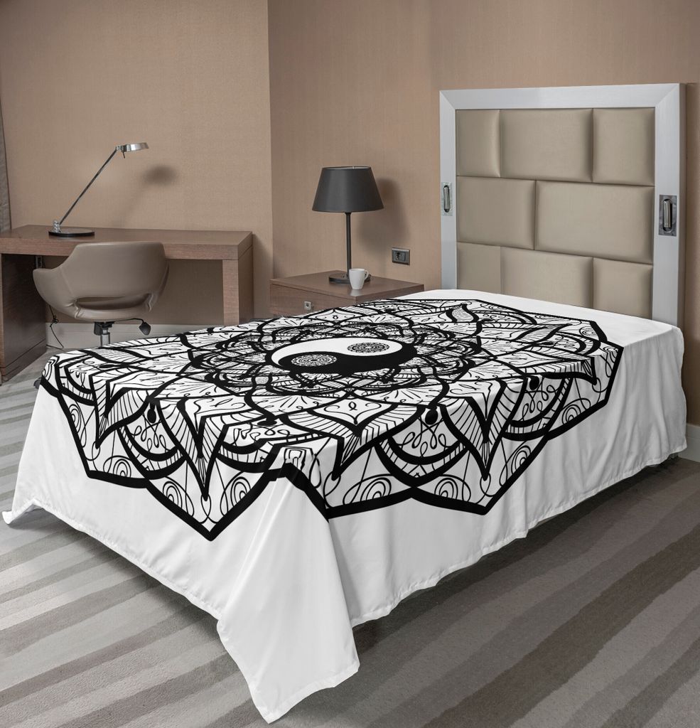 ABAKUHAUS Ying Yang Bettlaken, Floral Design Boho Mandala Grafik Kunst Yin Yang Meditation Mystische Welt, weiches bequemes oberes Bettlaken für e...