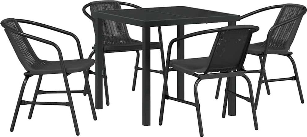vidaXL Garten Essgruppe 5 pcs Schwarz Pulverbeschichteter Stahl