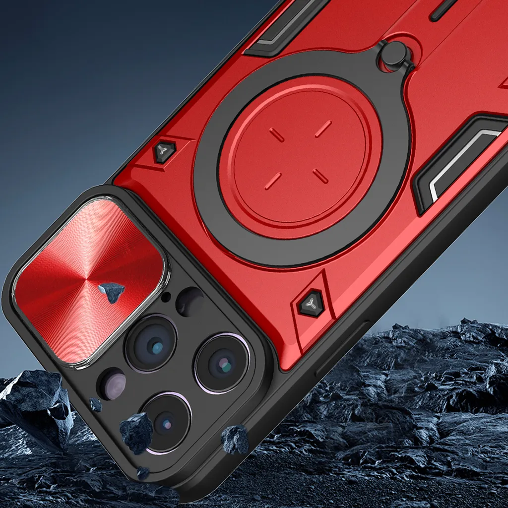 Custodia iPhone 13 Pro Max Antiurto Rossa con Copri Fotocamera e Anello - 7