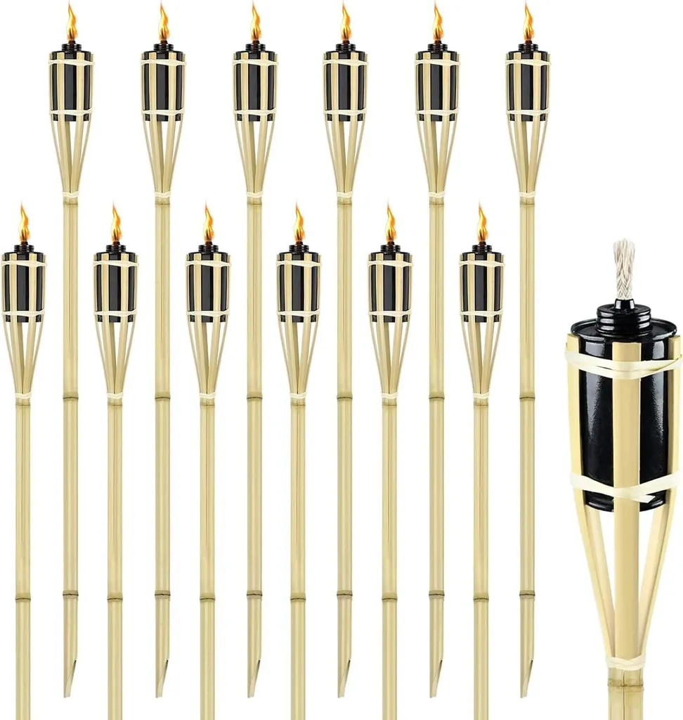 Balisage Lumineux Jardin et Allée - 12 Torches Bambou 90 cm Lampe de Chemin
