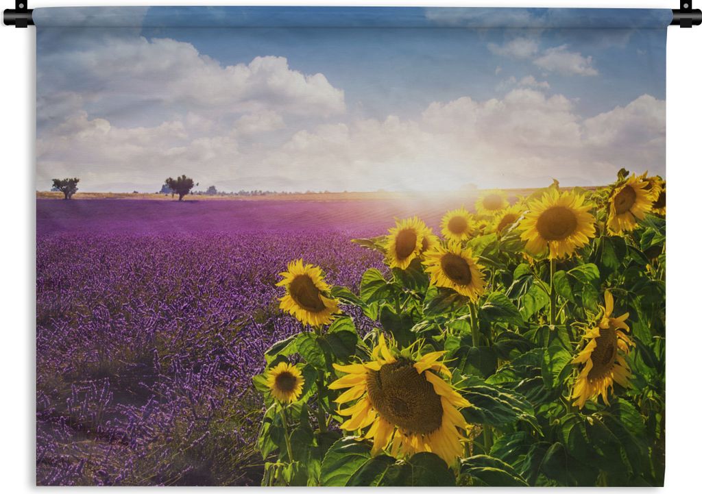 MuchoWow Wandteppich Wandbehang Sonnenblumen neben einem Lavendelfeld 60x45 cm Tapisserie Dekoration Wandtuch - Das Schlafzimmer