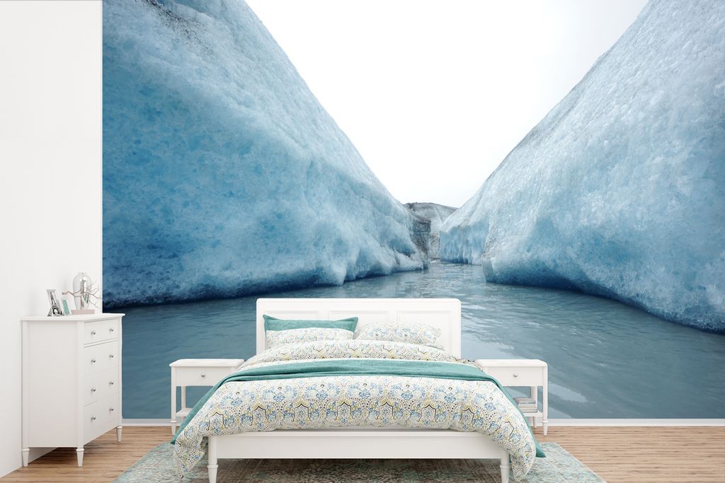 MuchoWow Fototapete für Wohnzimmer oder Schlafzimmer Wandtapete Vinyl Motivtapete Kanal zwischen den Eisschollen des Valdez-Gletschers in Alaska...