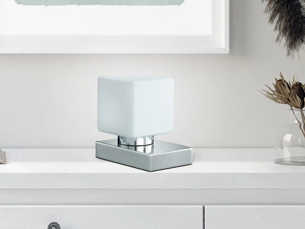 Lampada Tavolo Vetro Bianco TILL II Argento | Touch 14,5 cm