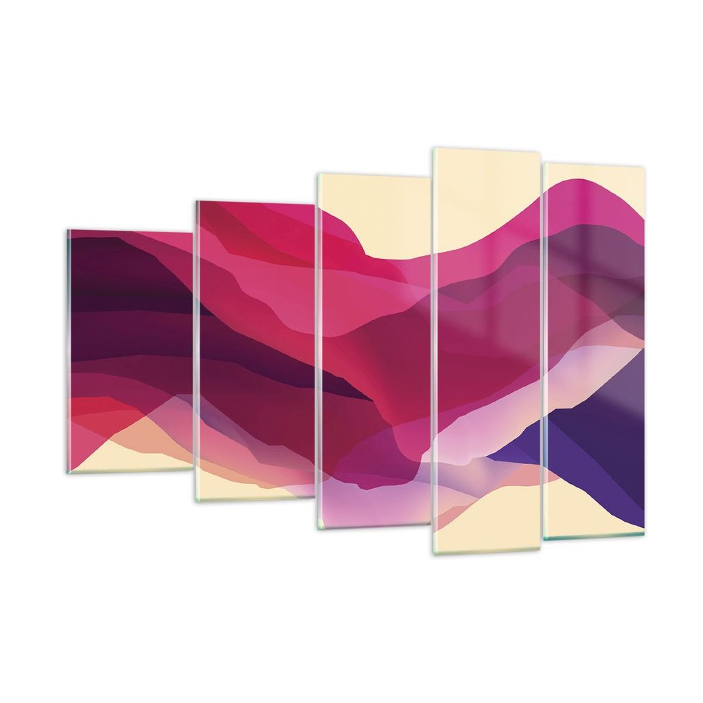 Bilder auf glas - 5 Teile - Abstraktion Berge Rosa - 150x100cm - Glasbilder - Wandbilder - Bilder - zum Aufhängen bereit - Wanddekoration aus Glas...
