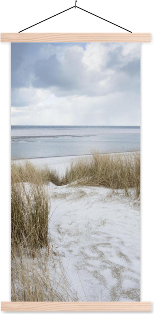 MuchoWow Textilposter Nordsee - Dünen - Wasser 40x80 cm mit holzfarbenen Rahmen - Wohnzimmer
