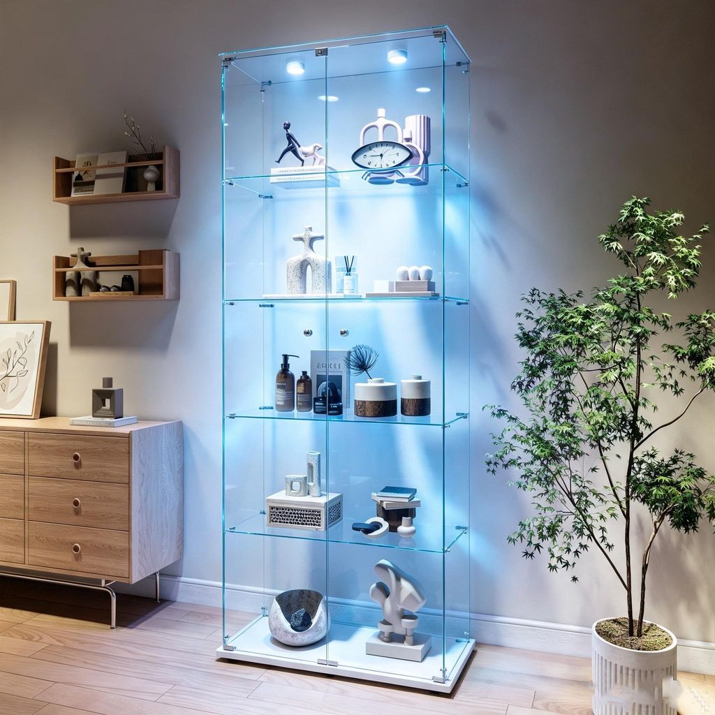 Vitrina de vidrio INONEFT con iluminación LED y 2 puertas, Imagen del producto 