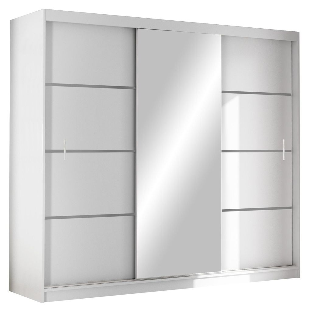 Masseno Schiebetürenschrank NASUS 250/215/61 cm 3-türig mit Spiegel Weiß