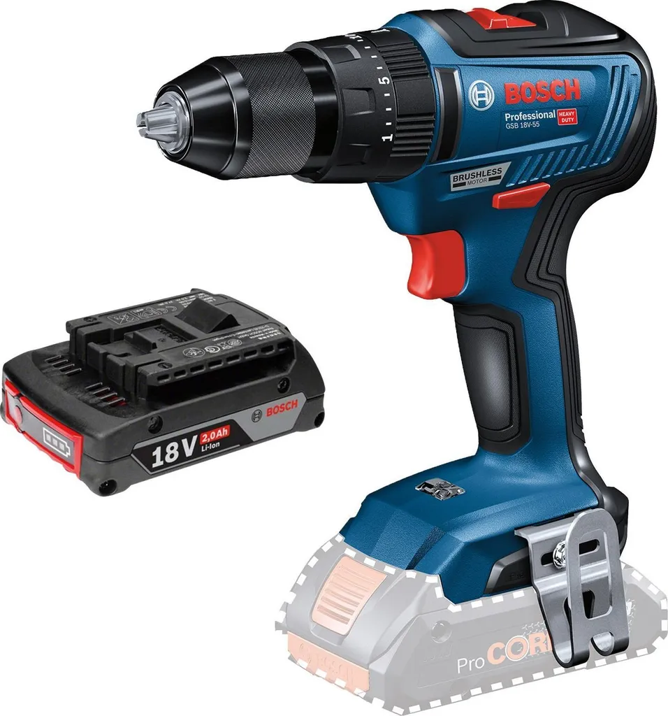 Perceuse à percussion sans fil GSB 18V-55 Bosch Pro avec batterie 18V