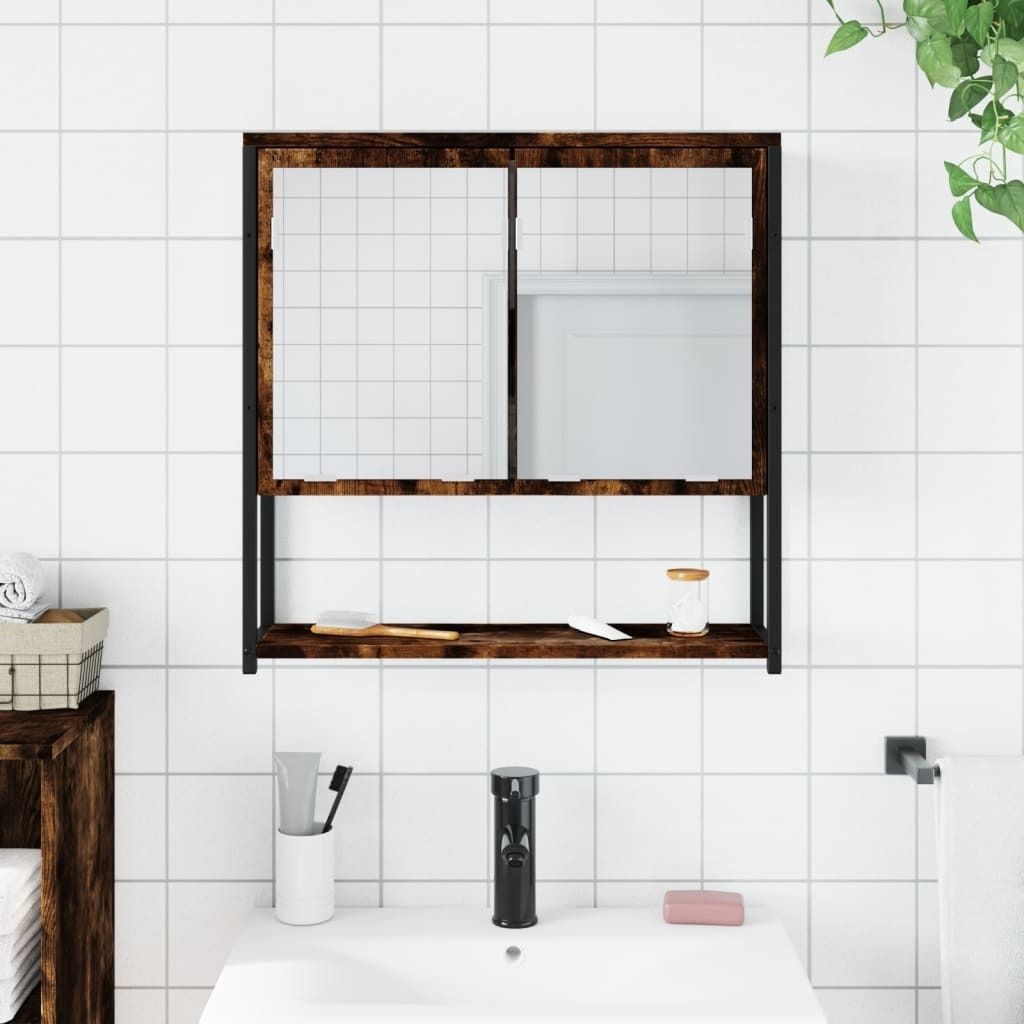vidaXL Kúpeľňová zrkadlová skrinka smoke oak 60x16x60 cm Obrázok produktu 