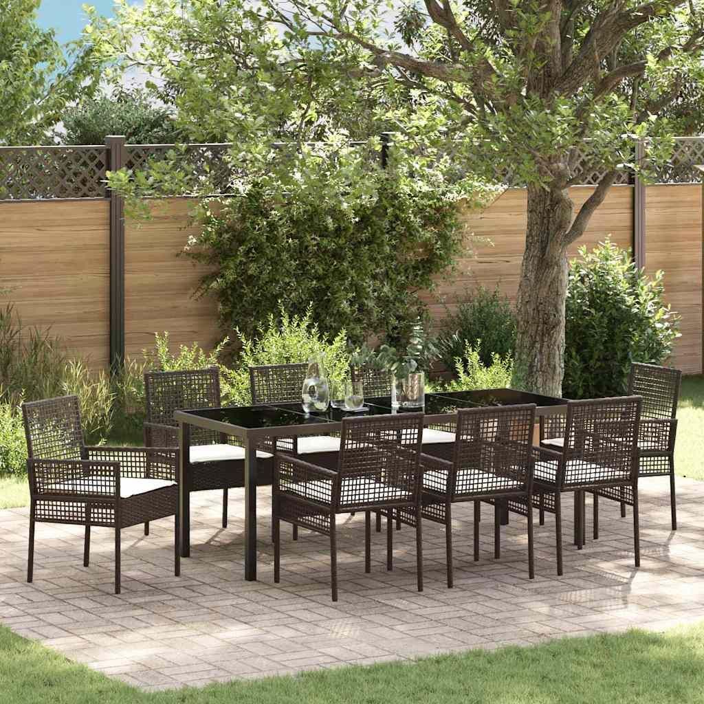 Maison Exclusive - Garten Essgruppe mit Kissen 9 pcs Braun Poly-Rattan