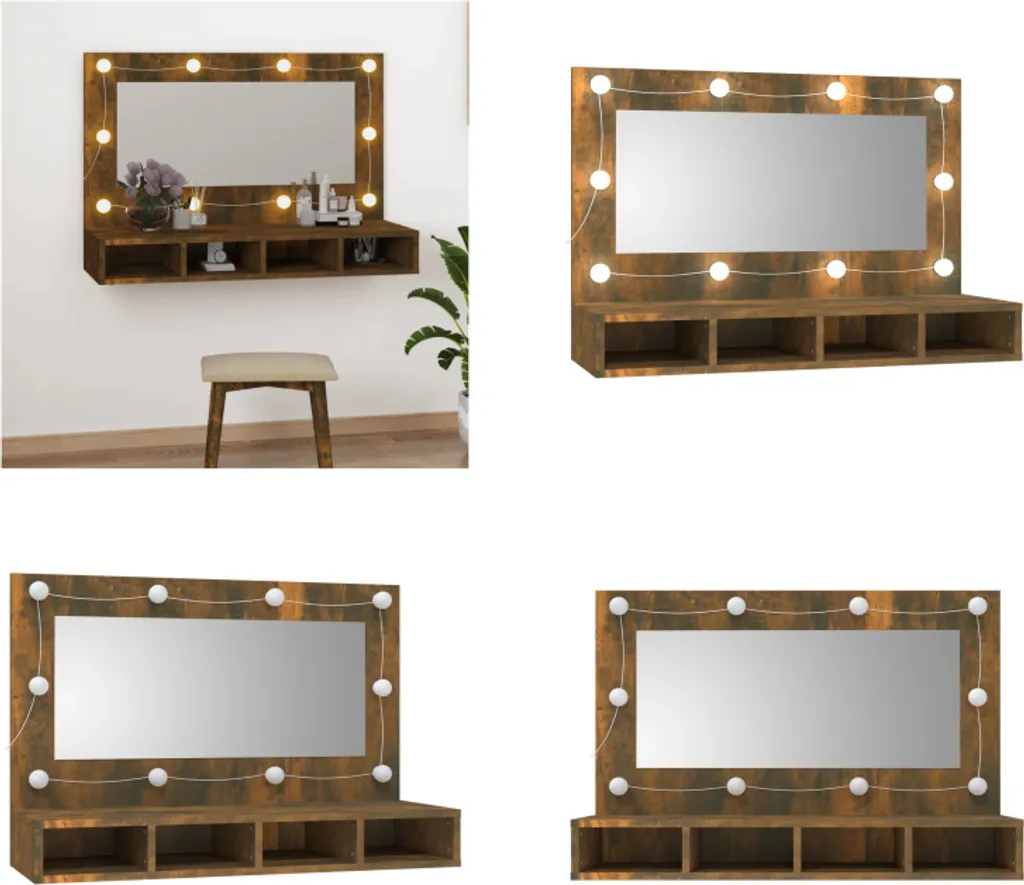Specchiera con LED vidaXL 90x31,5x62 cm Rovere Fumé - Prezzo e Offerta