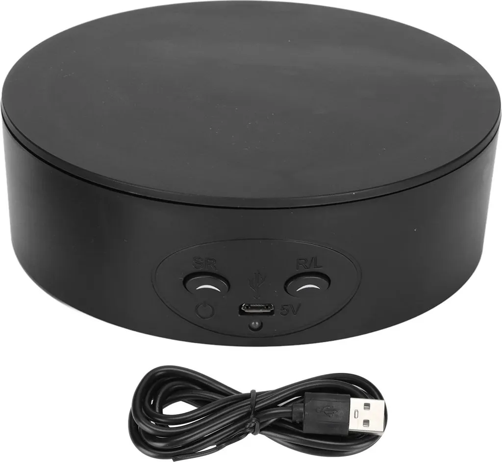 Giradischi 360° Elettrico USB/Batteria - Carico 3kg Nero Opaco
