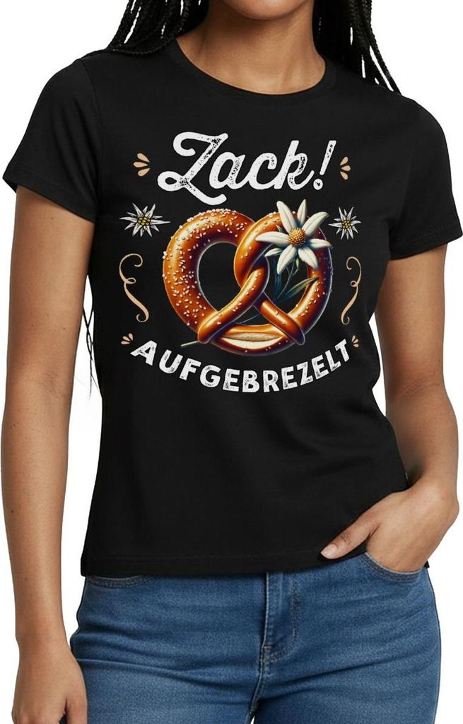 Spreadshirt Zack! Aufgebrezelt Brezel Liebe Festlichkeit Frauen T-Shirt, S, Schwarz