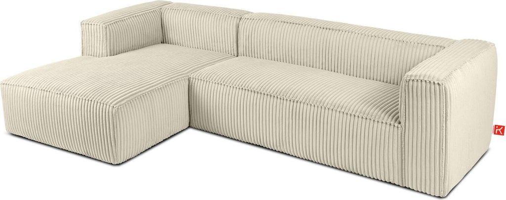 KONSIMO Modernes Ecksofa Links "FEROX", cremefarben, Kord-Stoff, MODERN, 305x73x175cm