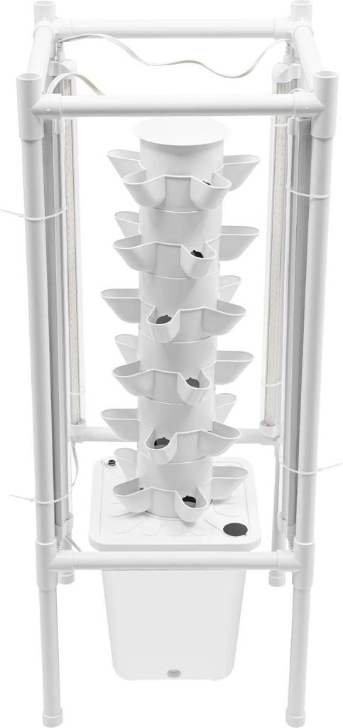 Hydroponik Anzuchtset - Vertikaler Pflanzturm - EU-Stecker - Mit 6 Ebenen - Mit 30 Pflanzlöchern - LED Pflanzenlampe, 4 Leuchten - Mit 10 L Wasser...