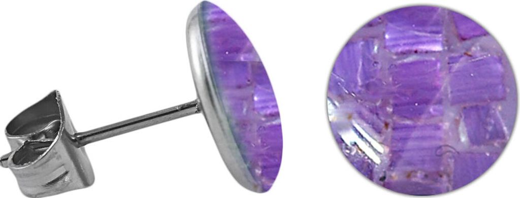 Chirurgenstahl Ohrstecker mit rundem Mosaik Größe - 10 mm Farbe - Lila