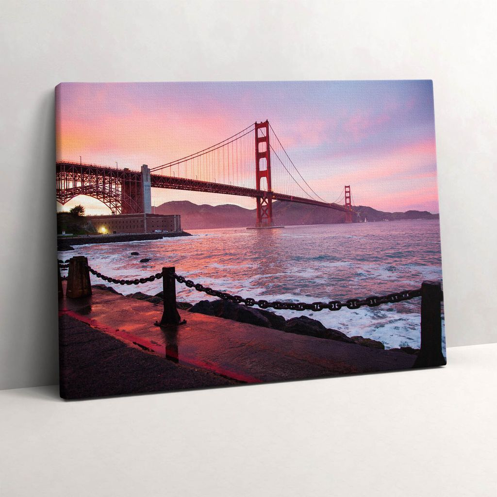 Blick auf die Golden Gate Bridge – Leinwandbild Wandbild – 80x60 cm – Leinwandbilder – Wandbilder – Schlafzimmer – Flur