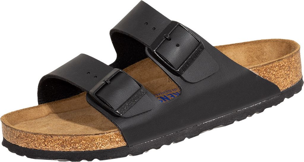 A single black Birkenstock Arizona sandal is shown against a white background.