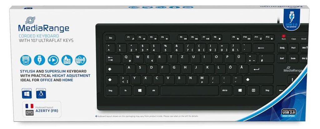 MediaRange Tastatur kabelgeb. ultraflachen Tasten (FR) sw Immagine del prodotto 