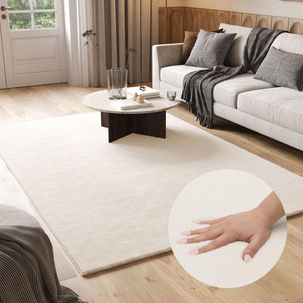 Tapiso Teppich CUDDLE Einfarbig Creme Wohnzimmer Schlafzimmer 120 x 170 cm