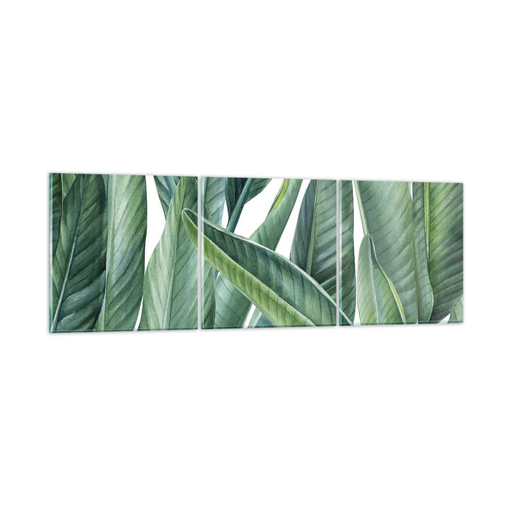 Bilder auf glas - 3 Teile - Exotisch Blätter Grün - 120x40cm - Glasbilder - Wandbilder - Bilder - zum Aufhängen bereit - Wanddekoration aus Glas...