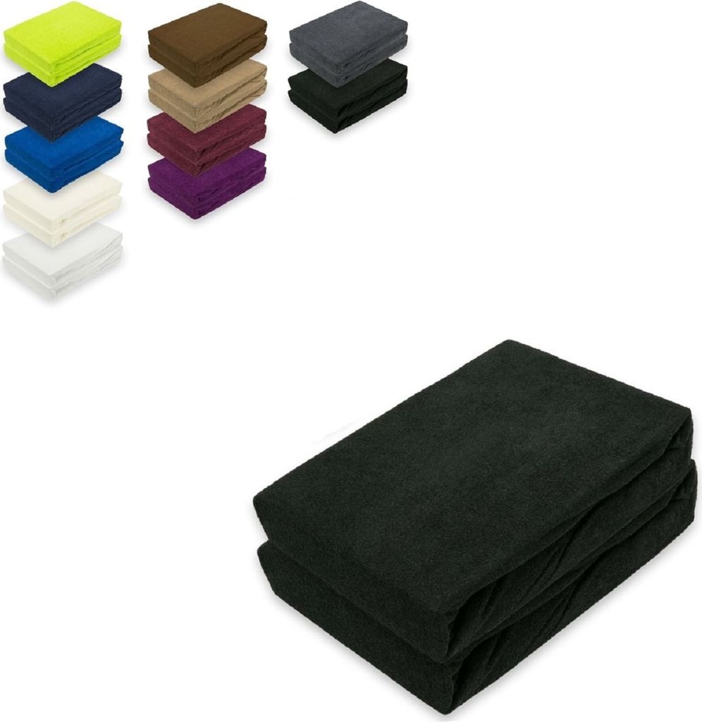 Doppelpack Frottee Spannbettlaken 140 - 160 x 200 cm Schwarz