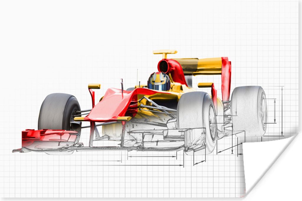 MuchoWow Poster Ein roter Rennwagen aus der Formel 1 in einer Illustration 120x80 cm - Bilder