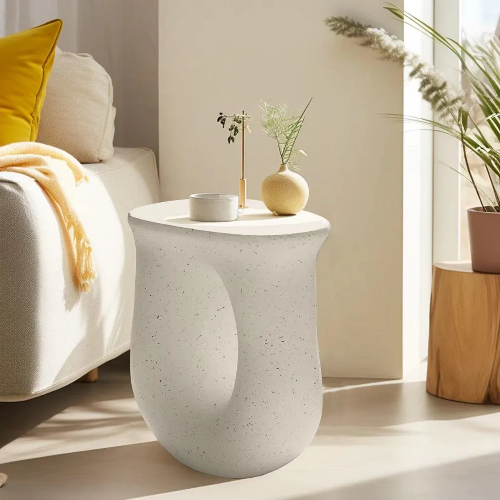 Table d'Appoint Polyvalente Extérieur et Intérieur en Béton Blanc