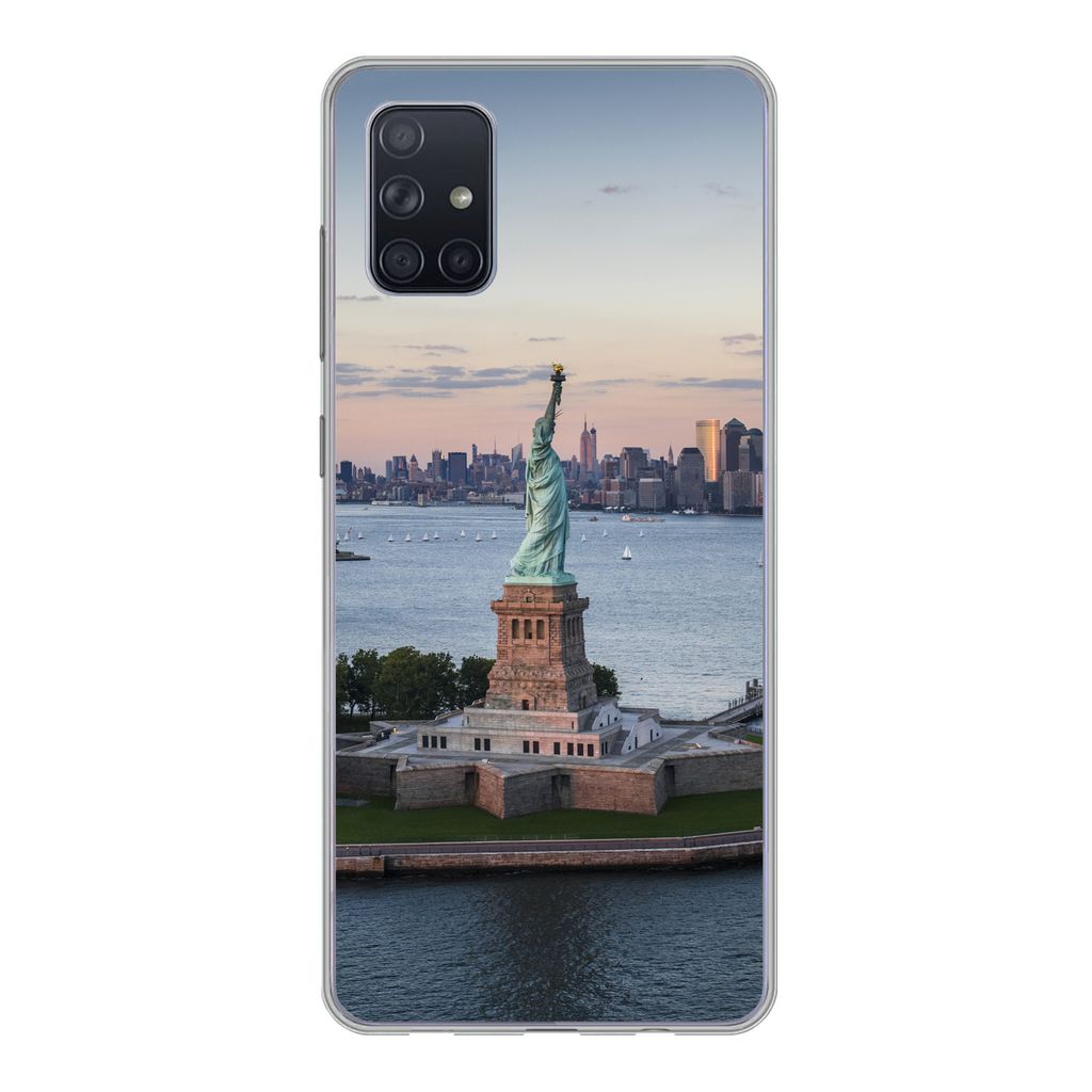MuchoWow Handyhülle Schutzhülle Hülle für Samsung Galaxy A71 New York - Freiheitsstatue - Skyline Silikon Softcase Handy Hülle - Kartenbesitzer