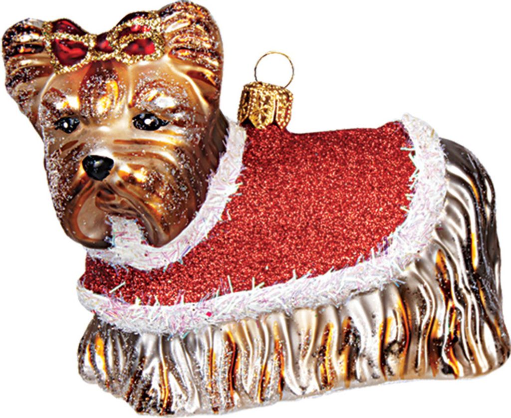 Christbaumschmuck Glas Hund Yorkshire Terrier 10cm braun / rot
