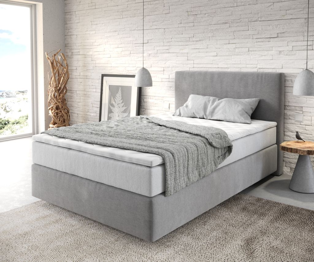 DELIFE Boxspringbett Dream-Well 120x200 cm Mikrofaser Grau mit TFK Matratze und Visco Topper