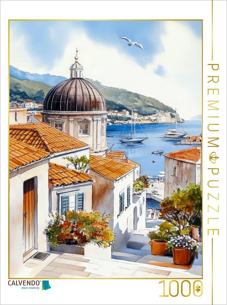 CALVENDO Puzzle Blick auf Dubrovnik - Altstadt und die Adriaküste | 1000 Teile Lege-Größe 64x48cm Foto-Puzzle für glückliche Stunden
