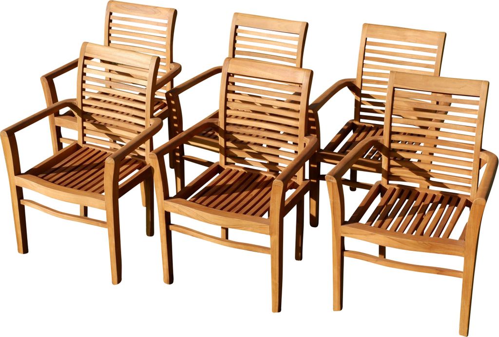 6Stk ECHT TEAK Design Gartensessel Gartenstuhl Sessel Holzsessel Gartenmöbel Holz sehr robust Modell: 6x ALPEN von AS-S