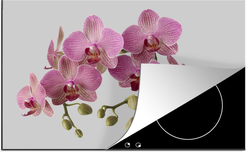 KitchenYeah Herdabdeckplatte Orchideen auf grauem Hintergrund , 81x52cm, Küche Deko, Glaskeramikfeld Herdabdeckung, Abdeckplatte fùr Kochfeld