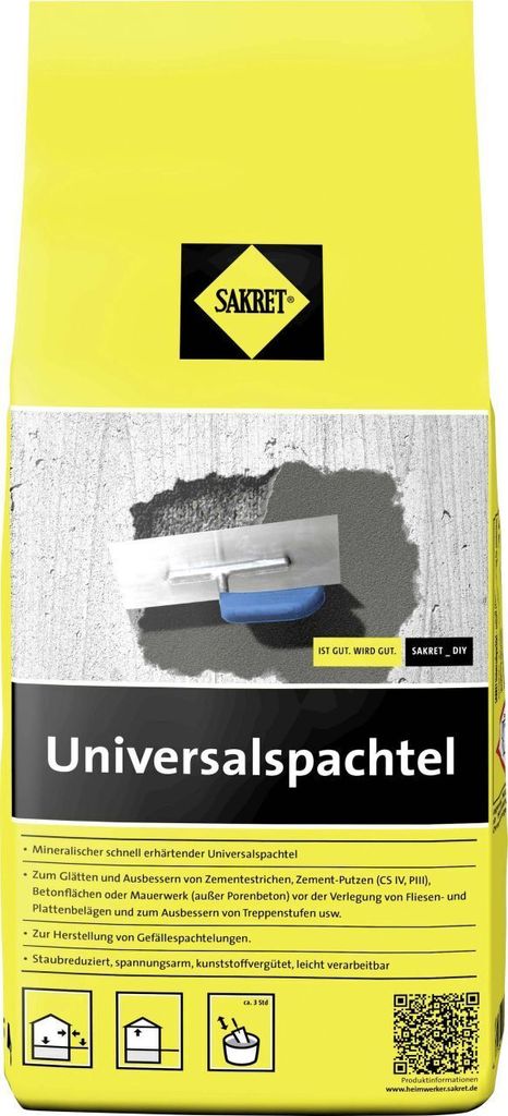 SAKRET Universalspachtelmasse 5 kg – Zum Ausgleichen und Glätten von Flächen innen und außen