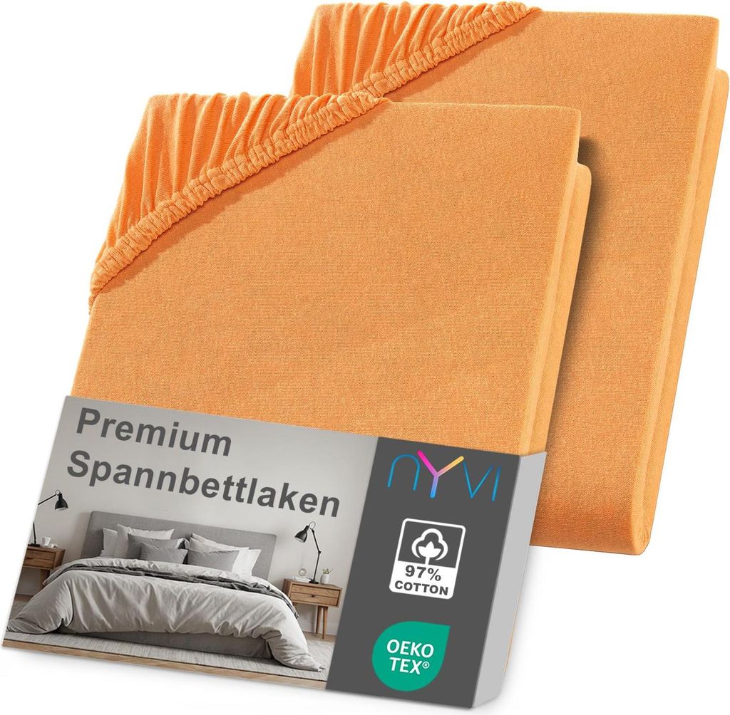 NYVI Spannbettlaken DreamScience Premium 180 - 200x220 cm orange 2er Set für Boxspringbetten bis 32 cm - Komfort Spannbetttuch, 190g/m², Einlaufs...